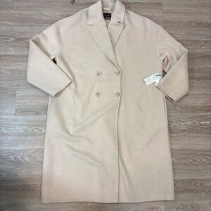 Simons Long Cream Double-Breasted Felt Overcoat Trench Coat sz XL / XXL